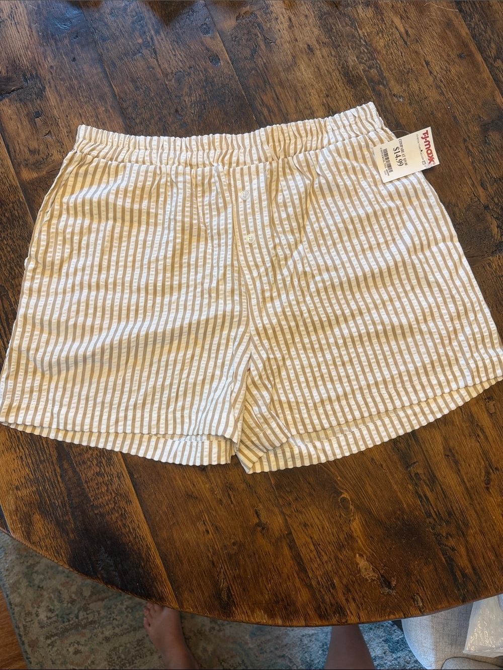 Womens Beige and White Striped Cotton Shorts